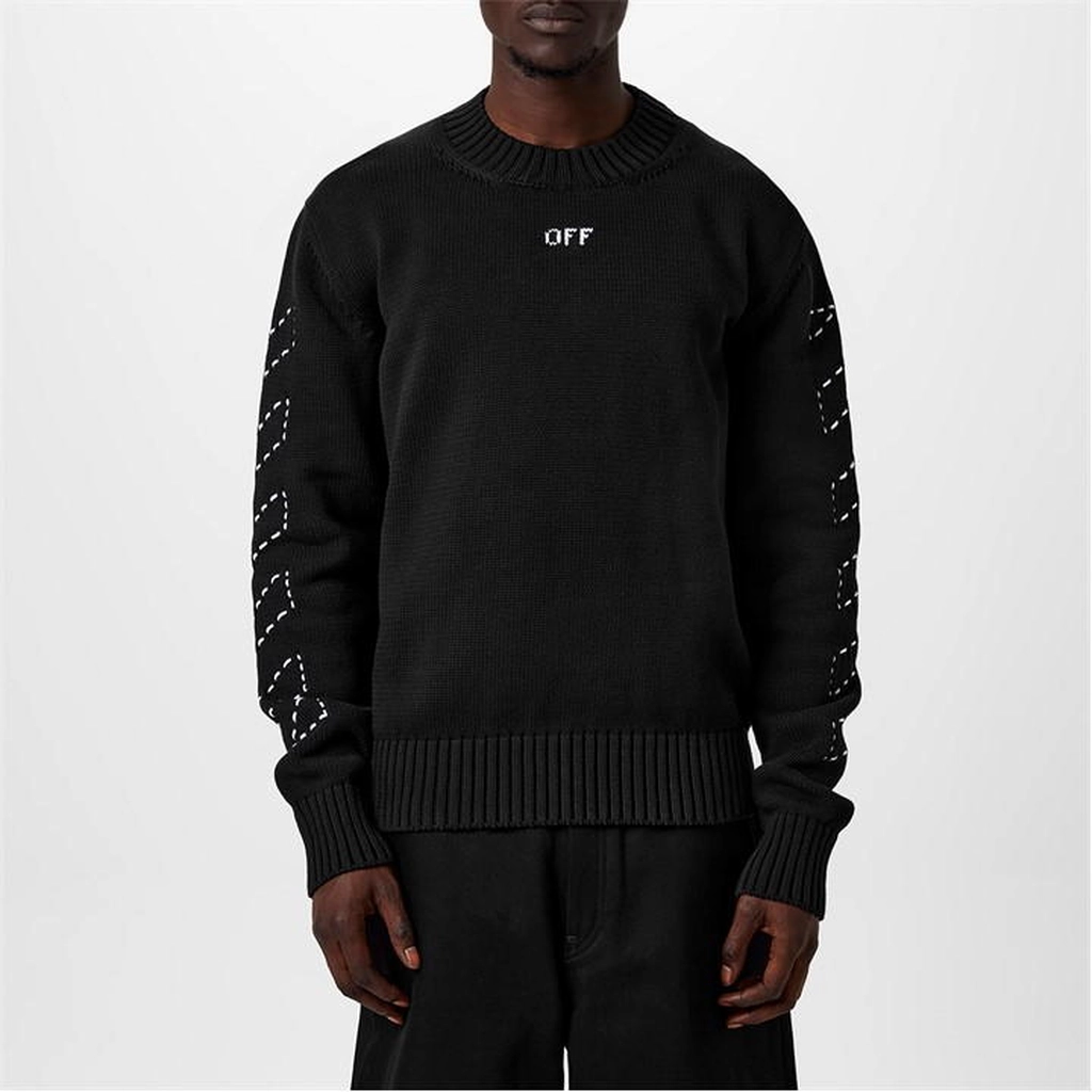 Off White Stitch Arrow Knit Sweater - Black